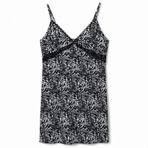 BCBGMAXAZRIA Dress Womens Large Black White Animal Print Lace Trim Slip Y2K